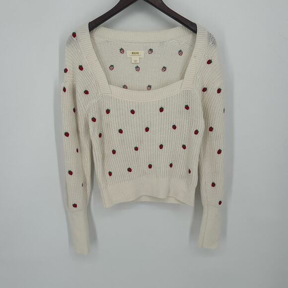 Anthropologie Maeve Embroidered Strawberry Sweater Cotton Size XS Square Neck - Picture 4 of 13
